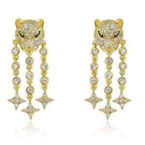 Panther Green Eyes Gold Earrings